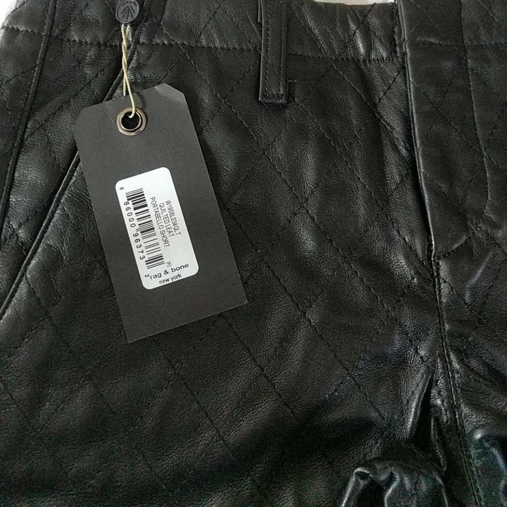Rag & Bone Quilted Portabello Leather Shorts - Picture 2 of 5